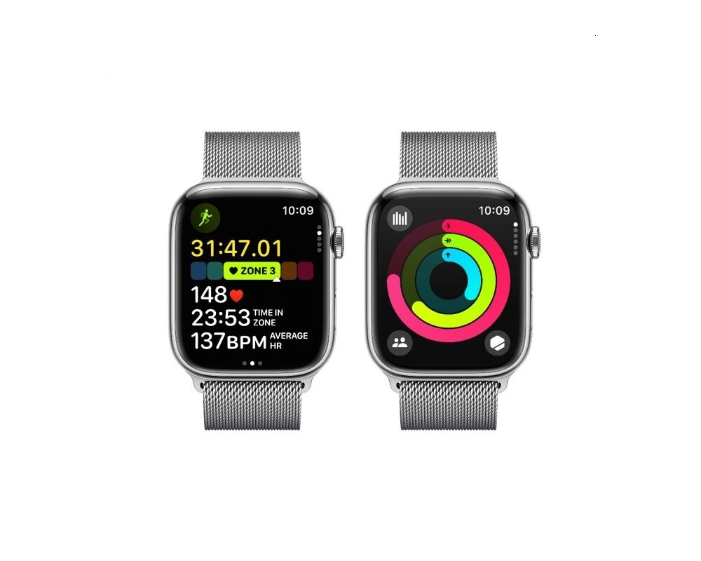 Smart часовник Apple Watch Series 9 GPS + Cellular 45mm Silver Stainless Steel Case with Silver Milanese Loop 4