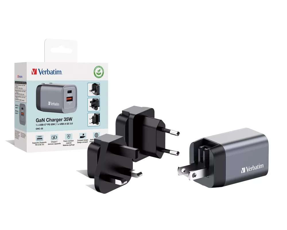 Зарядно Verbatim GNC-35 GaN Charger 2 Port 35W USB A/C (EU/UK/US) 7