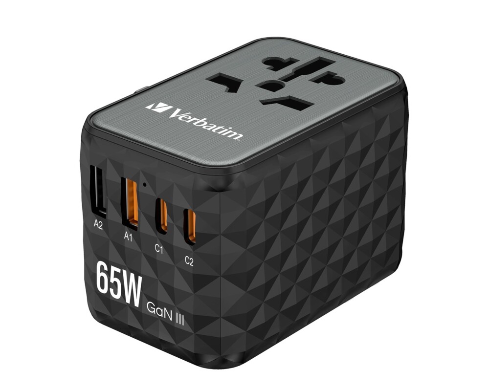 Зарядно Verbatim UTA-05 GaN III Universal Travel Adapter with 2 x USB-C PD 65W & QC 4+ / 2 x USB-A 5