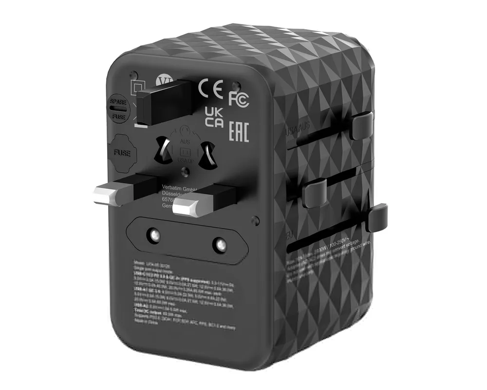 Зарядно Verbatim UTA-05 GaN III Universal Travel Adapter with 2 x USB-C PD 65W & QC 4+ / 2 x USB-A 6