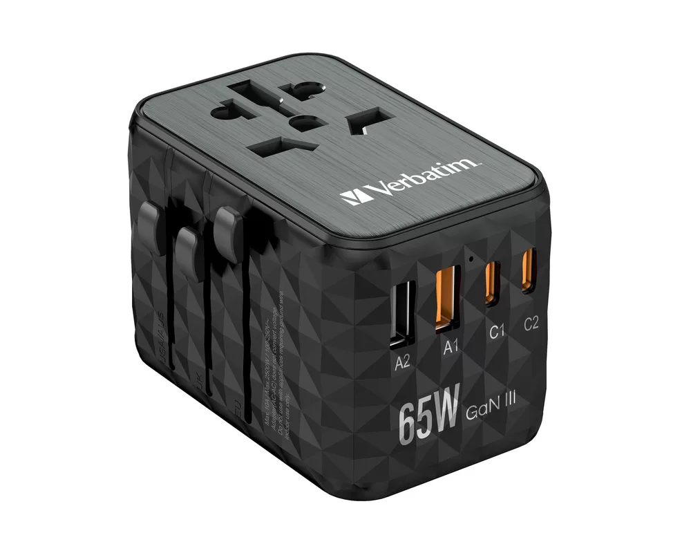 Зарядно Verbatim UTA-05 GaN III Universal Travel Adapter with 2 x USB-C PD 65W & QC 4+ / 2 x USB-A 8