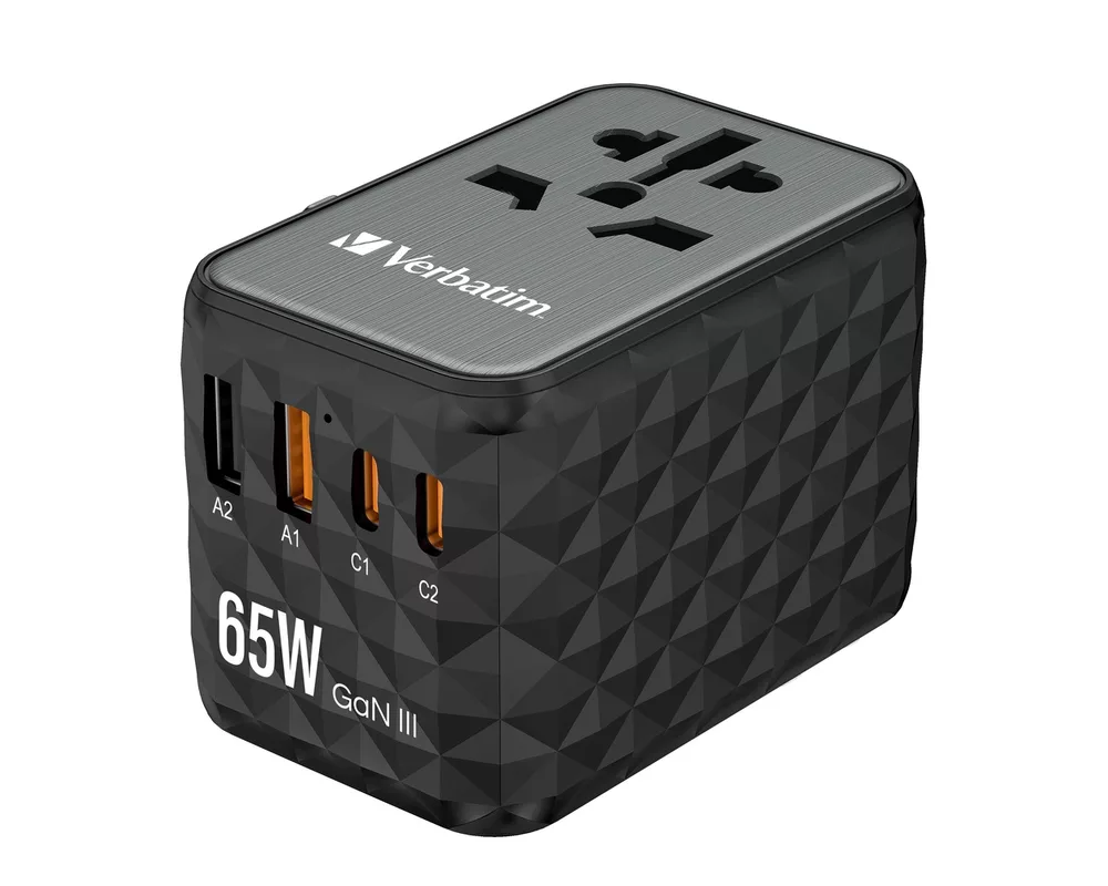 Зарядно Verbatim UTA-05 GaN III Universal Travel Adapter with 2 x USB-C PD 65W & QC 4+ / 2 x USB-A 7