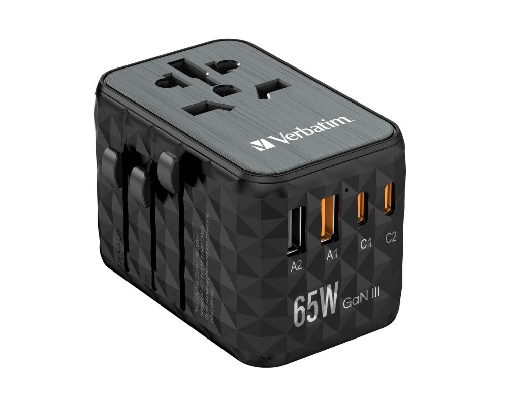 Зарядно Verbatim UTA-05 GaN III Universal Travel Adapter with 2 x USB-C PD 65W & QC 4+ / 2 x USB-A 6