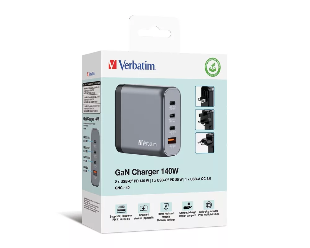 Зарядно Verbatim GNC-140 GaN Charger 4 Port 140W USB A/C (EU/UK/US) 7