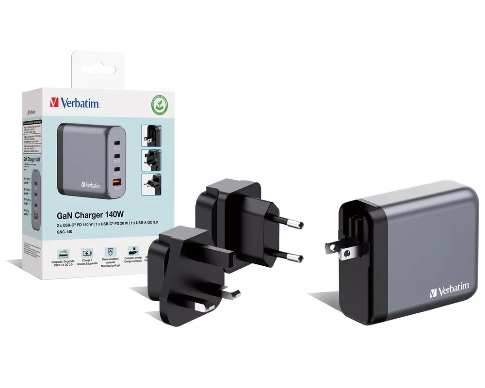 Зарядно Verbatim GNC-140 GaN Charger 4 Port 140W USB A/C (EU/UK/US) 6
