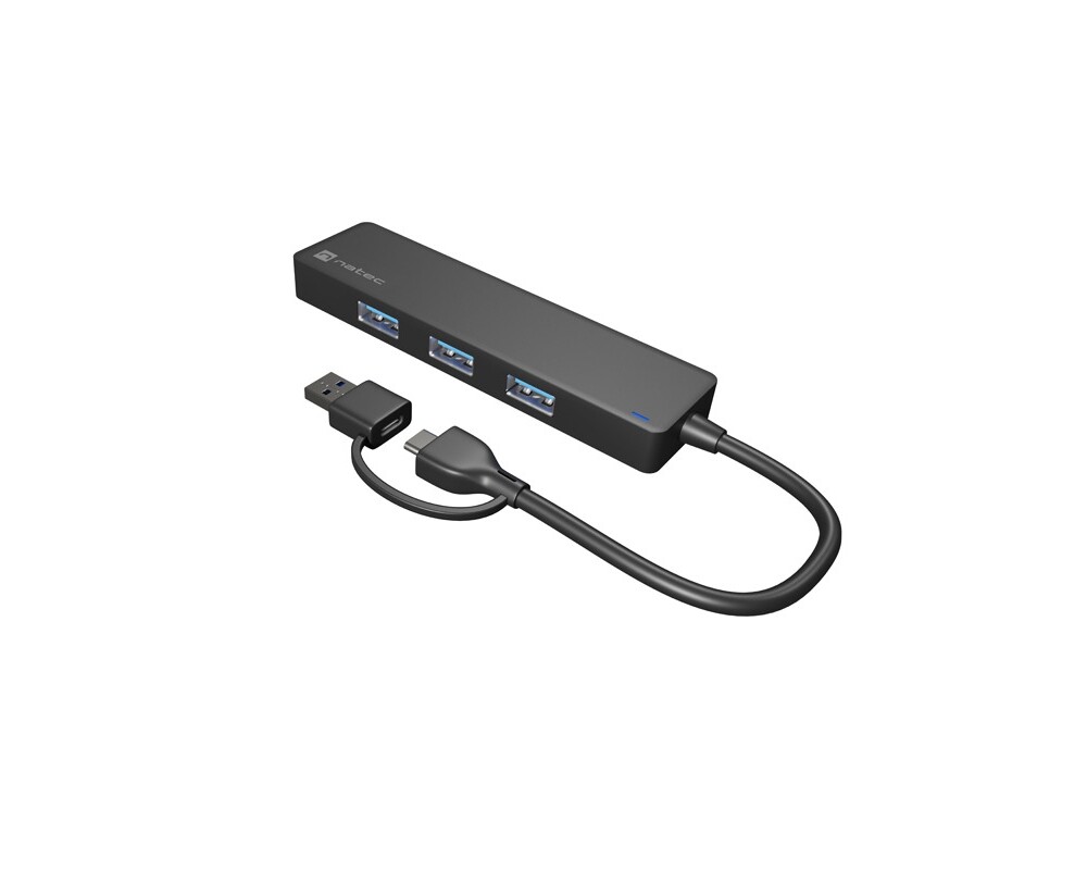 USB хъб Natec Hub Mayfly USB-C 3.0 4 Port + USB-A Adapter Black 2
