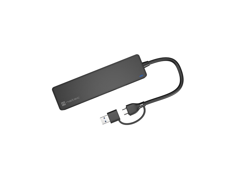 USB хъб Natec Hub Mayfly USB-C 3.0 4 Port + USB-A Adapter Black 3