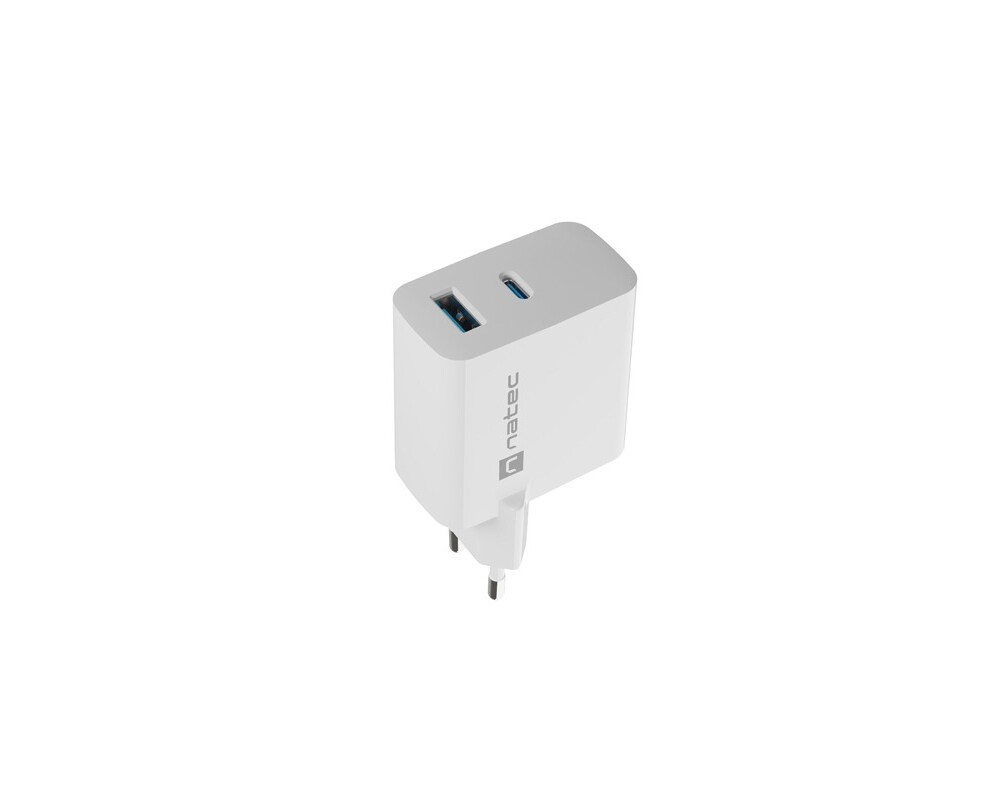 Зарядно Natec USB Charger  Ribera Gan 1X USB-A + 1X USB-C 45W 2