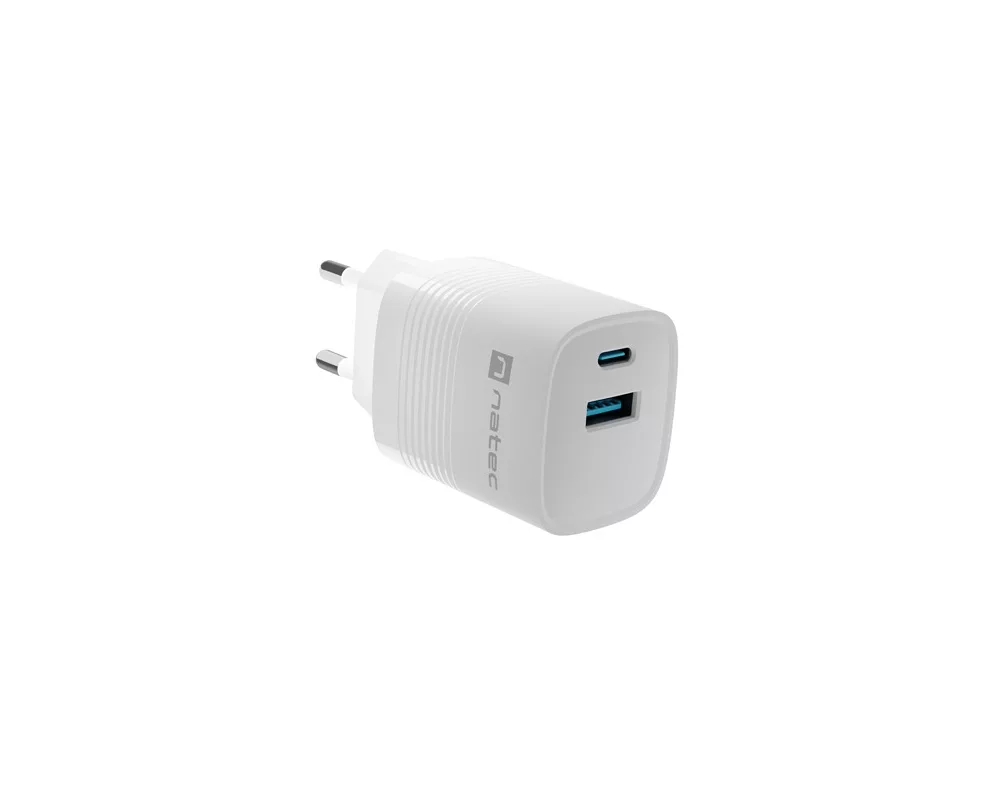 Зарядно Natec USB Charger  Ribera Gan 1X USB-A + 1X USB-C 30W 3
