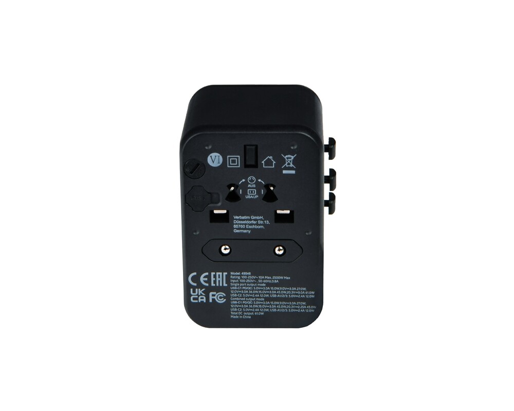 Зарядно Verbatim UTA-04 Universal Travel Adapter with 1 x USB-C PD 61W & QC 3.0 / 1 x USB-C / 3 x USB-A 8