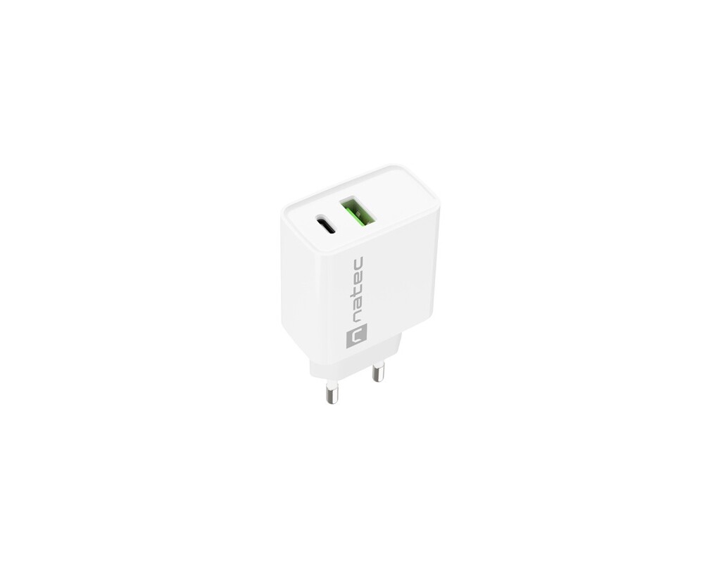 Зарядно Natec USB Charger Ribera 1X USB-A + 1X USB-C 20W 3
