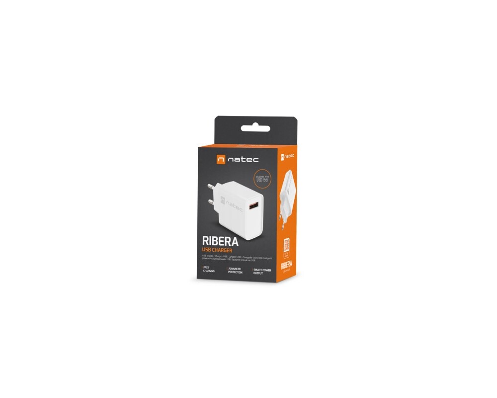 Зарядно Natec USB Charger Ribera 1X USB-A 18W 8