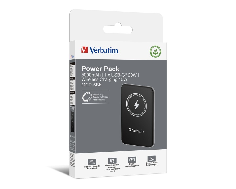 Външна батерия Verbatim MCP-5BK Power Pack 5000 mAh with UBS-C® PD 20W / Magnetic Wireless Charging 15W Black 4