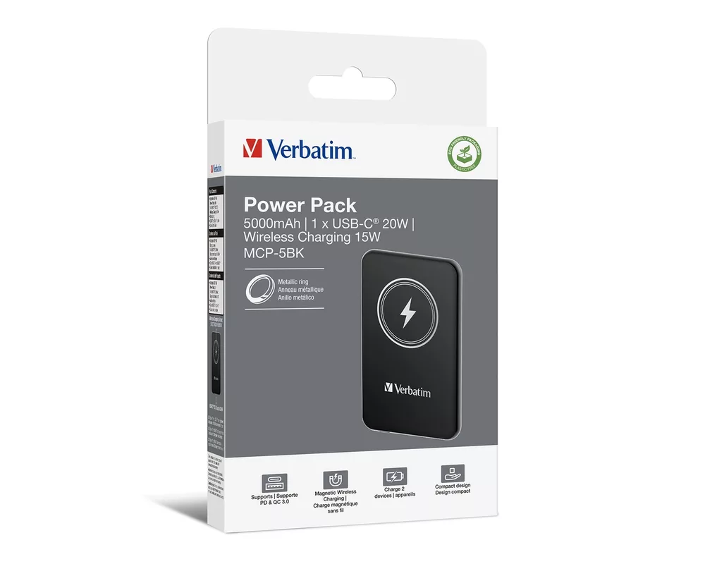 Външна батерия Verbatim MCP-5BK Power Pack 5000 mAh with UBS-C PD 20W / Magnetic Wireless Charging 15W Black 4