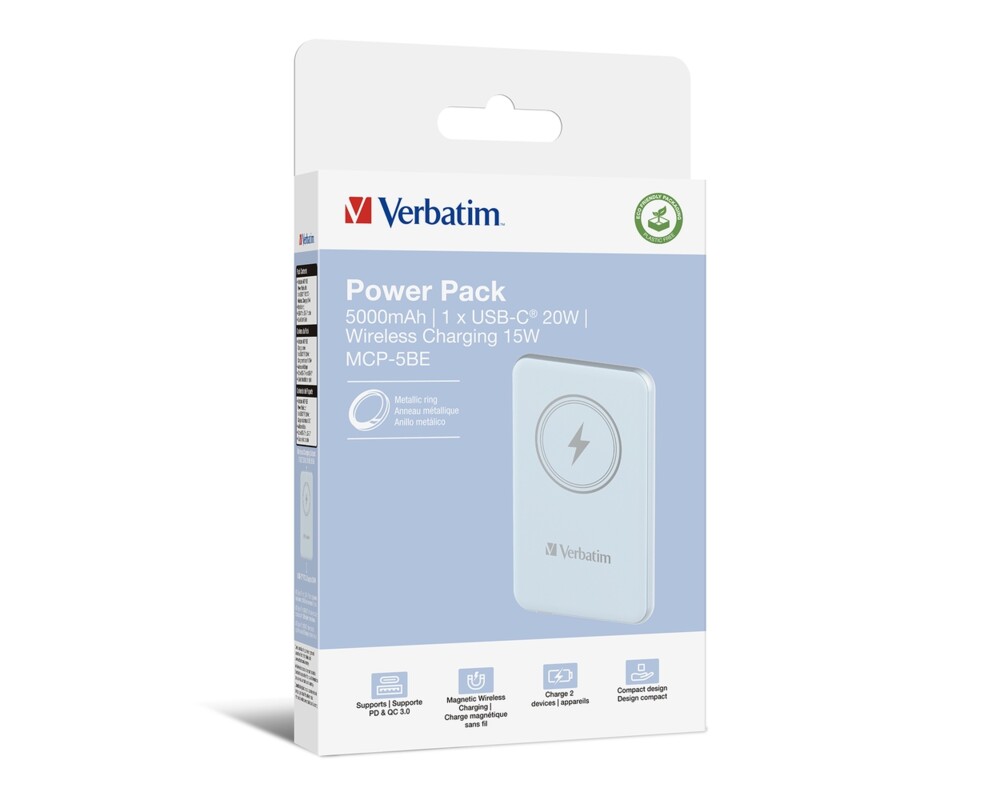Външна батерия Verbatim MCP-5BE Power Pack 5000 mAh with UBS-C® PD 20W / Magnetic Wireless Charging 15W Blue 4
