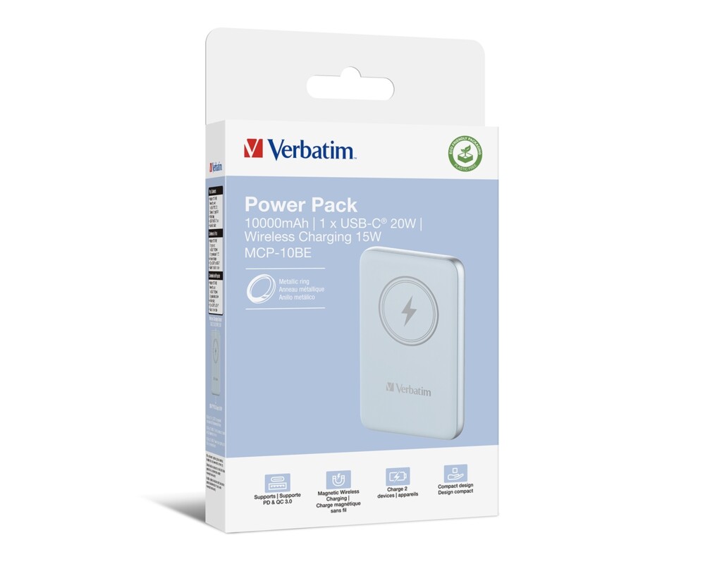 Външна батерия Verbatim MCP-10BE Power Pack 10000 mAh with UBS-C® PD 20W / Magnetic Wireless Charging 15W Blue 4