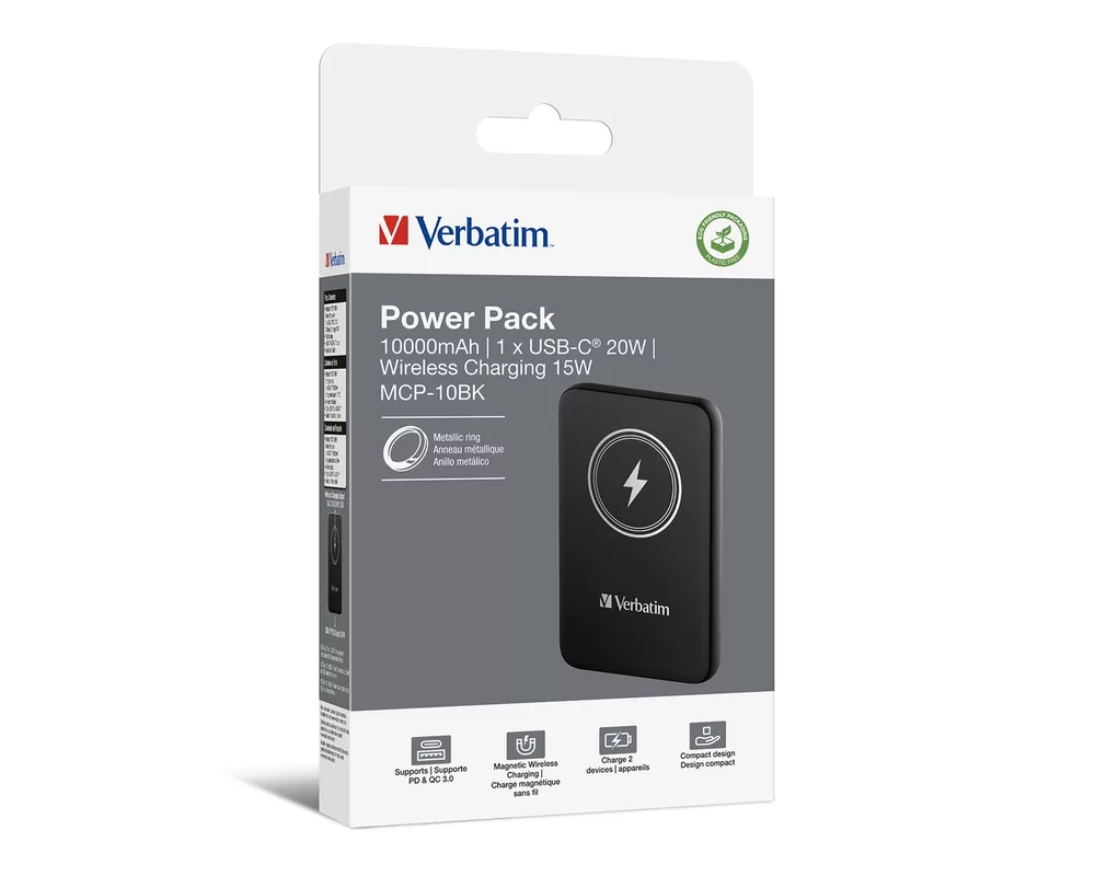 Външна батерия Verbatim MCP-10BK Power Pack 10000 mAh with UBS-C PD 20W / Magnetic Wireless Charging 15W Black 4
