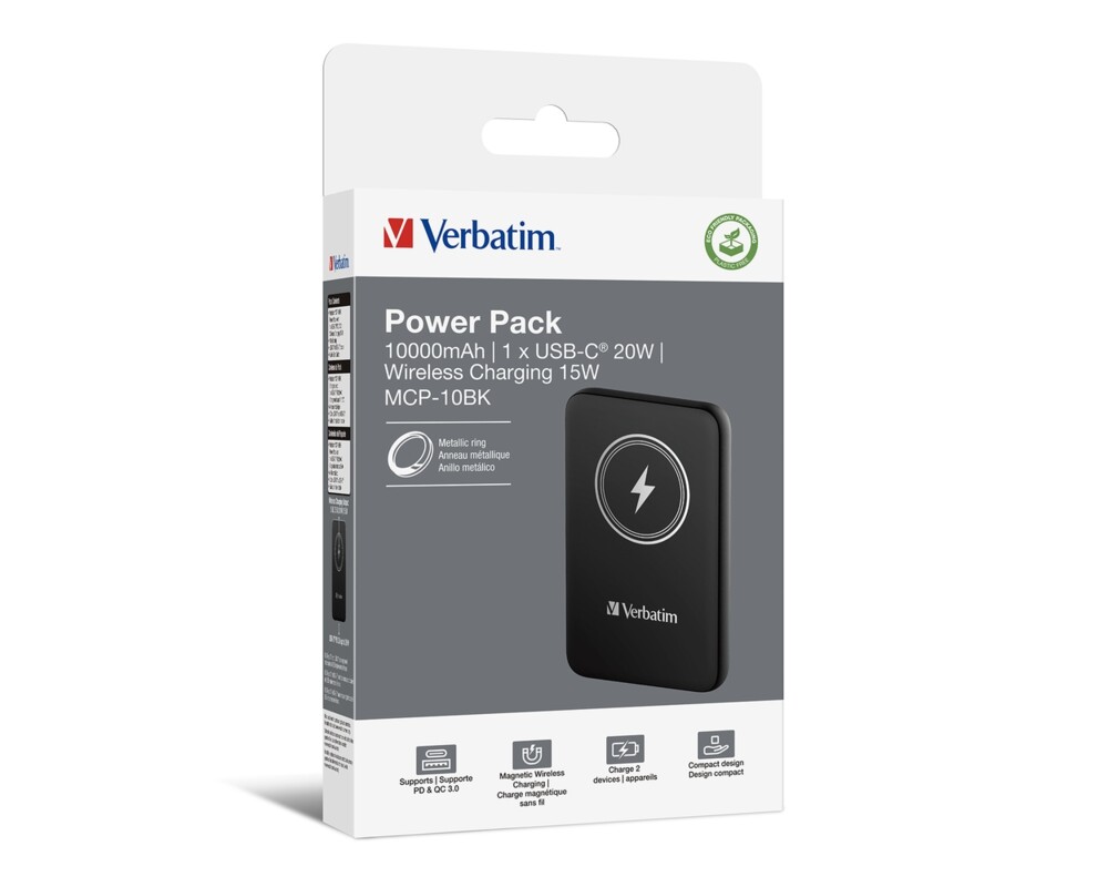 Външна батерия Verbatim MCP-10BK Power Pack 10000 mAh with UBS-C® PD 20W / Magnetic Wireless Charging 15W Black 4