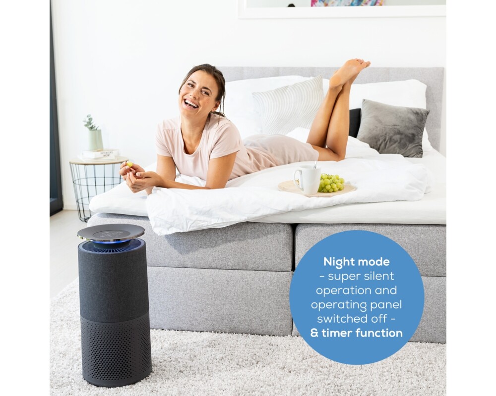 Пречиствател на въздух Beurer LR 401 WIFI / BT Air purifier with fabric cover- App-controlled  "beurer FreshHome" app; CADR  approx. 266 m3/h; Smart Sensor PM 2.5 µg / m3; three-layered filter system; 4 levels + Turbo; Timer; Colored indoor air quality indicator; 69m2 11