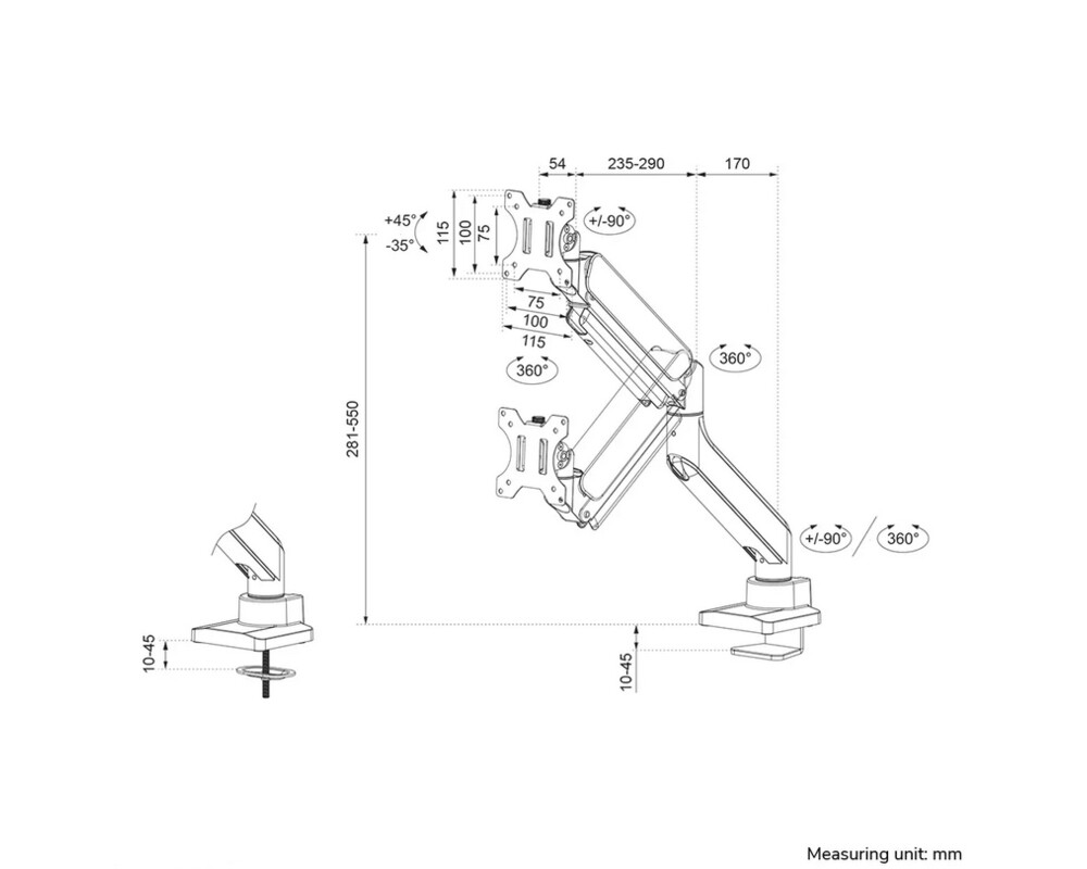 Стойка Neomounts Next Core Desk Mount 1 screen (topfix clamp &grommet) 14