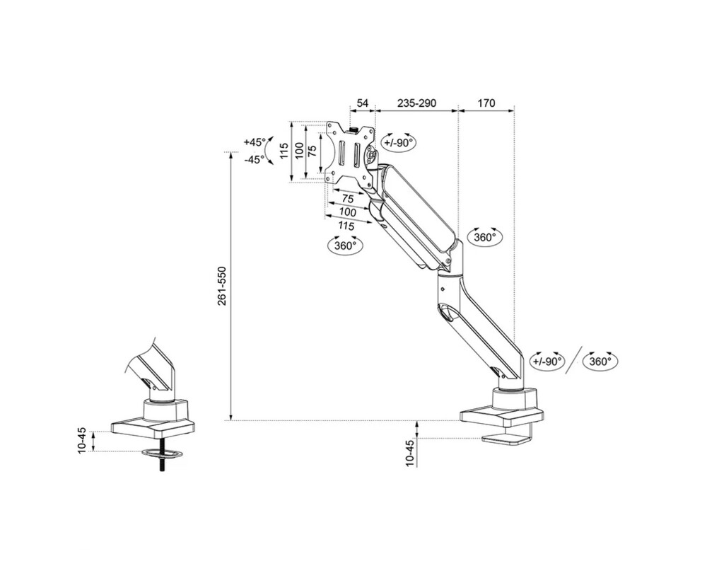 Стойка Neomounts Next Core Desk Mount 1 Ultra Wide Curved screen (topfix clamp & grommet) 16