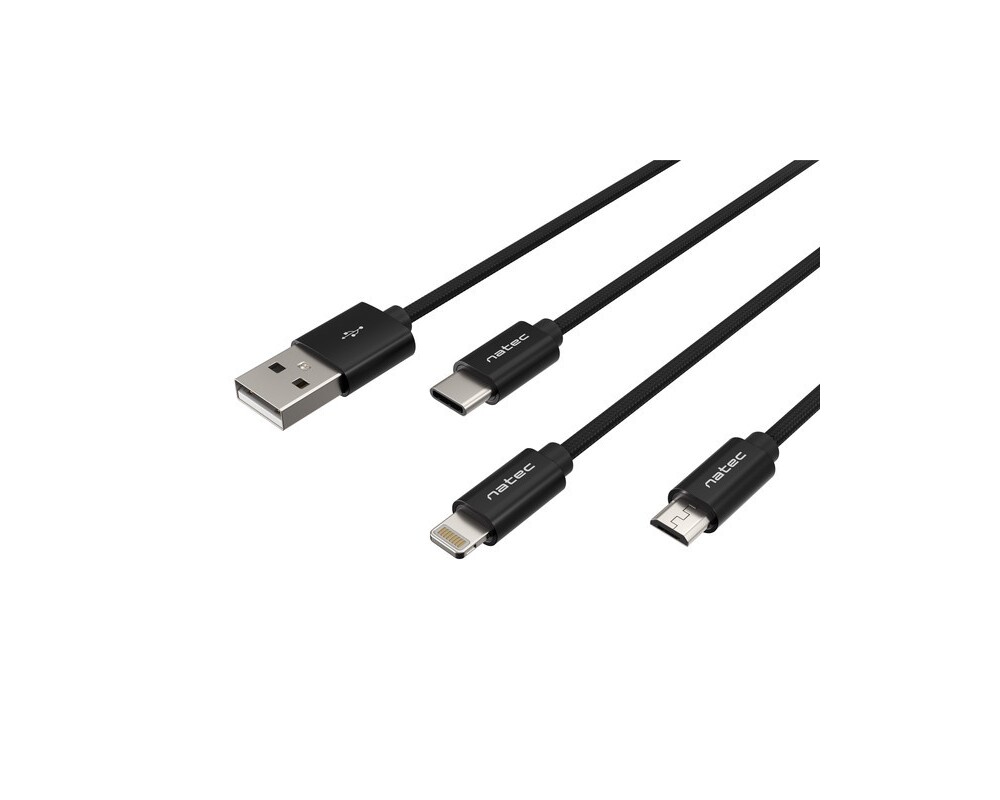 Кабел Natec USB micro(m) + Lightning(m) + USB-C(m) 3in1 cable 2