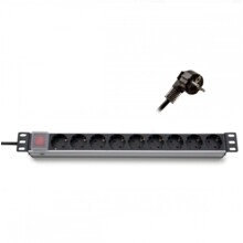  Formrack 19&quot; 9 way power outlet strip (Schuko 230V) with on/off switch Aluminium 1U 761441 620S10 на топ цена - PIC.bg