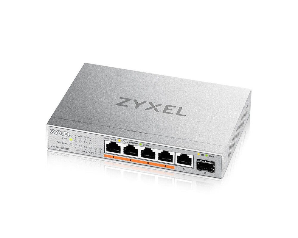 Switch (Комутатор) Суич ZyXEL XMG-105  5 портов 2,5Gb + 1xSFP+, 4 порта 70W PoE++, неуправляем 4