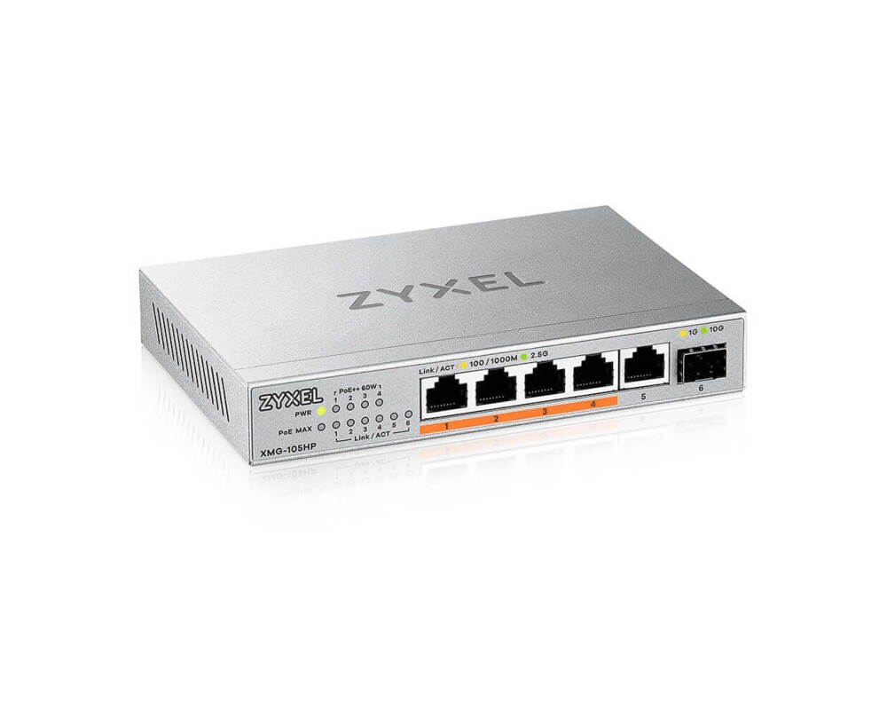 Switch (Комутатор) Суич ZyXEL XMG-105  5 портов 2,5Gb + 1xSFP+, 4 порта 70W PoE++, неуправляем 5