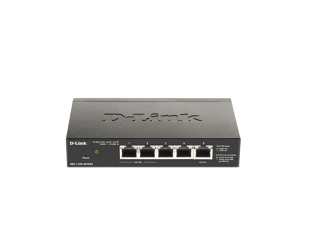 Switch (Комутатор) Суич D-Link DGS-1100-05PDV2, 5 портов 10/100/1000 Gigabit Smart Switch,PoE, управляем 3