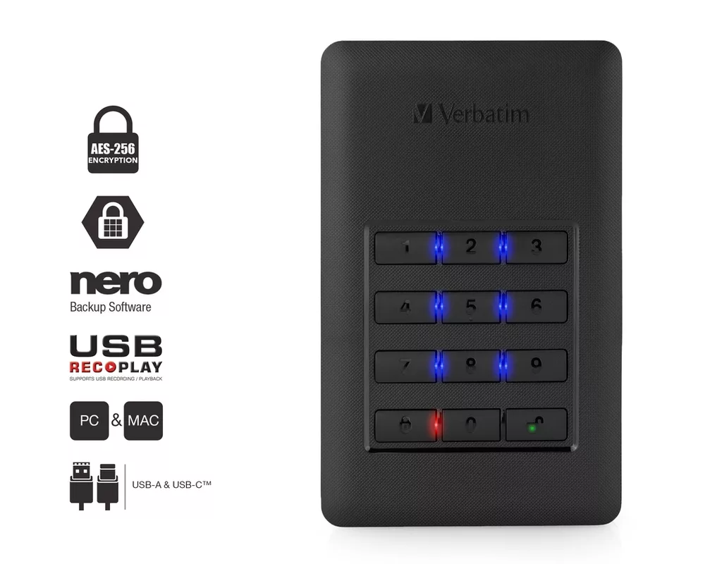 Твърд диск Verbatim STORE 'N' GO Secure HDD with keypad 5