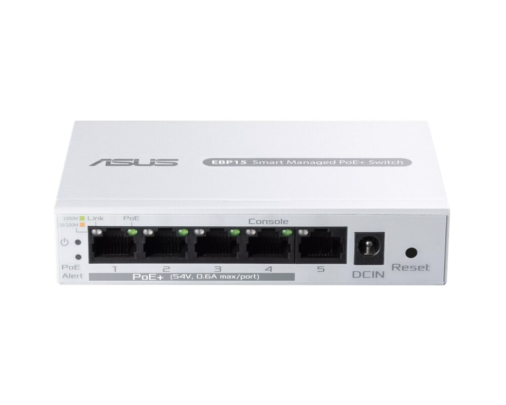 Switch (Комутатор) ASUS EBP15 5-Port GbE smart managed PoE+ switch 4 PoE+ ports 60W Supports PoE priority setting 9