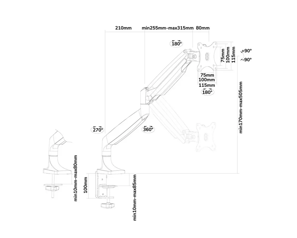 Стойка Neomounts Flat Screen Desk mount (10-32") desk clamp/grommet 11