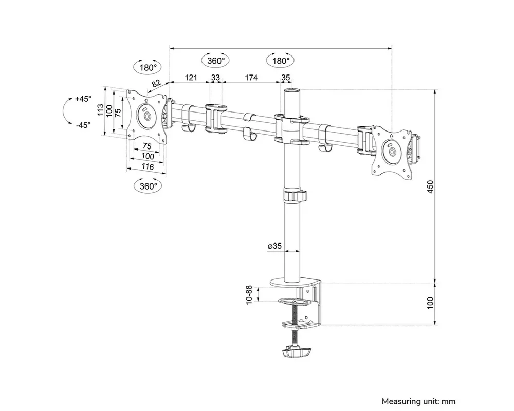 Стойка Neomounts Flat Screen Desk mount (10-27") desk clamp/grommet 9
