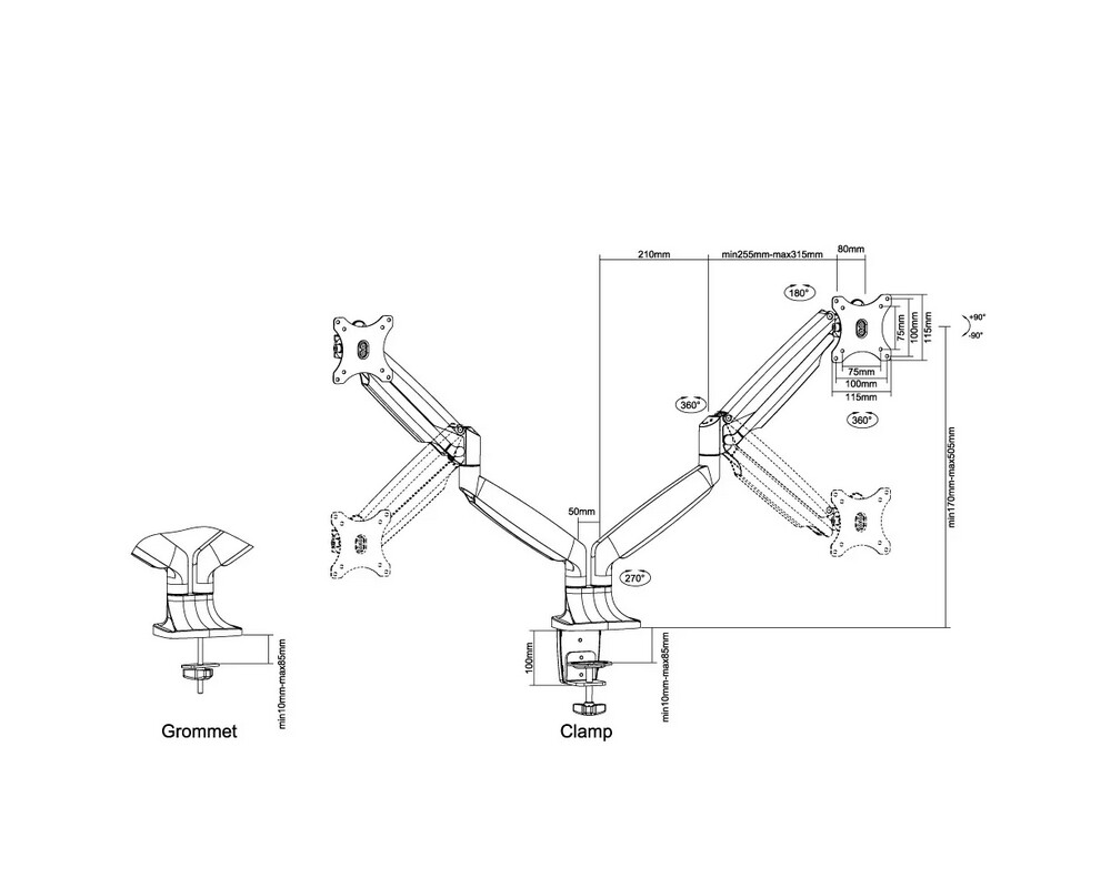 Стойка Neomounts Flat Screen Desk mount (10-32") desk clamp/grommet 10