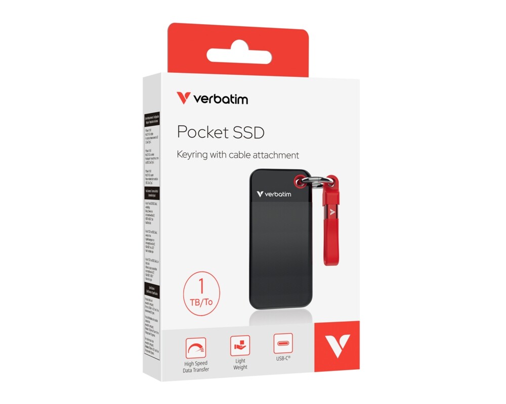SSD Verbatim Pocket SSD USB 3.2 Gen 2 1TB Black/Red 5