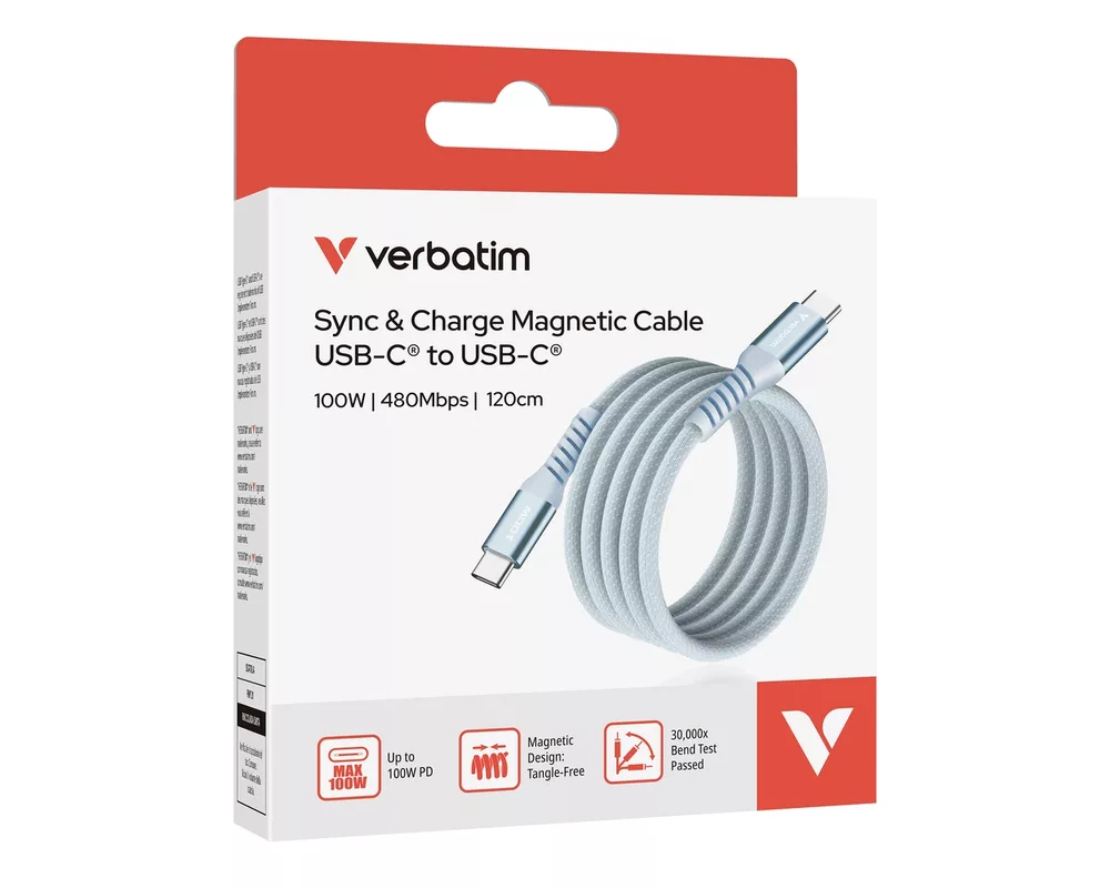 Кабел Verbatim Sync & Charge USB-C to USB-C 100W Magnetic 120 cm - Blue 5