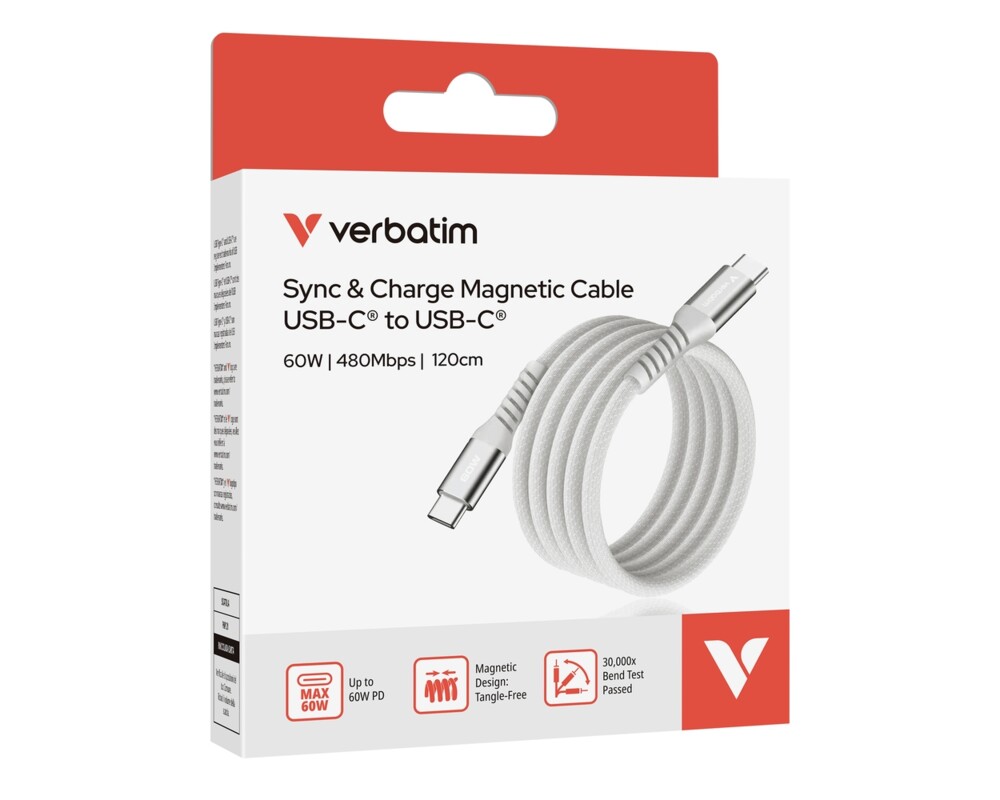 Кабел Verbatim Sync & Charge USB-C to USB-C 60W Magnetic 120 cm - Grey 5