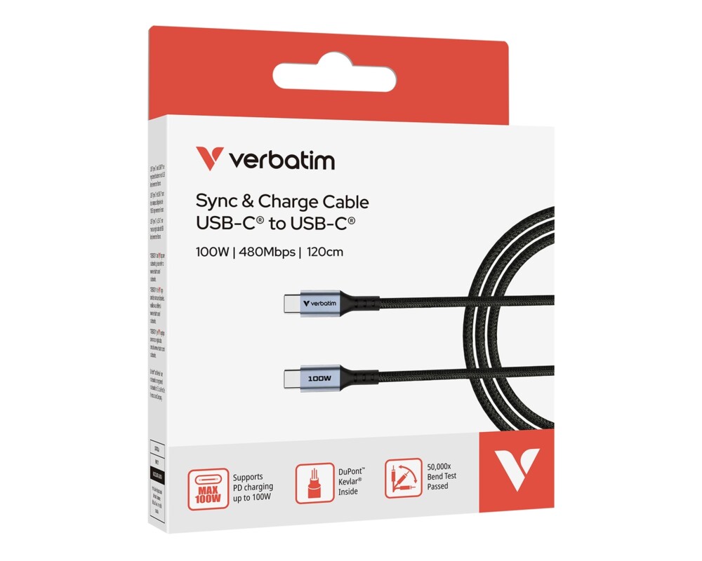 Кабел Verbatim Sync & Charge USB C to USB C 100W 120 cm 4
