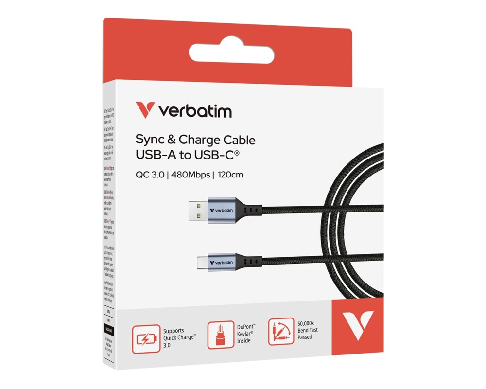 Кабел Verbatim Sync & Charge USB-A to USB-C 18W 120 cm 4