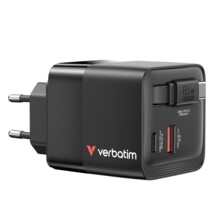  Verbatim Mini GaN Charger 65W 2 Port retractable cable display US plugs with EU and UK adaptors 799720 32217 на топ цена - PIC.bg