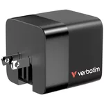Зарядно Verbatim Mini GaN Charger 65W 2 Port retractable cable display US plugs with EU and UK adaptors 9
