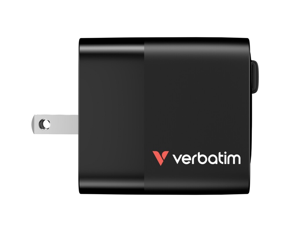 Зарядно Verbatim Mini GaN Charger 65W 2 Port retractable cable display US plugs with EU and UK adaptors 5
