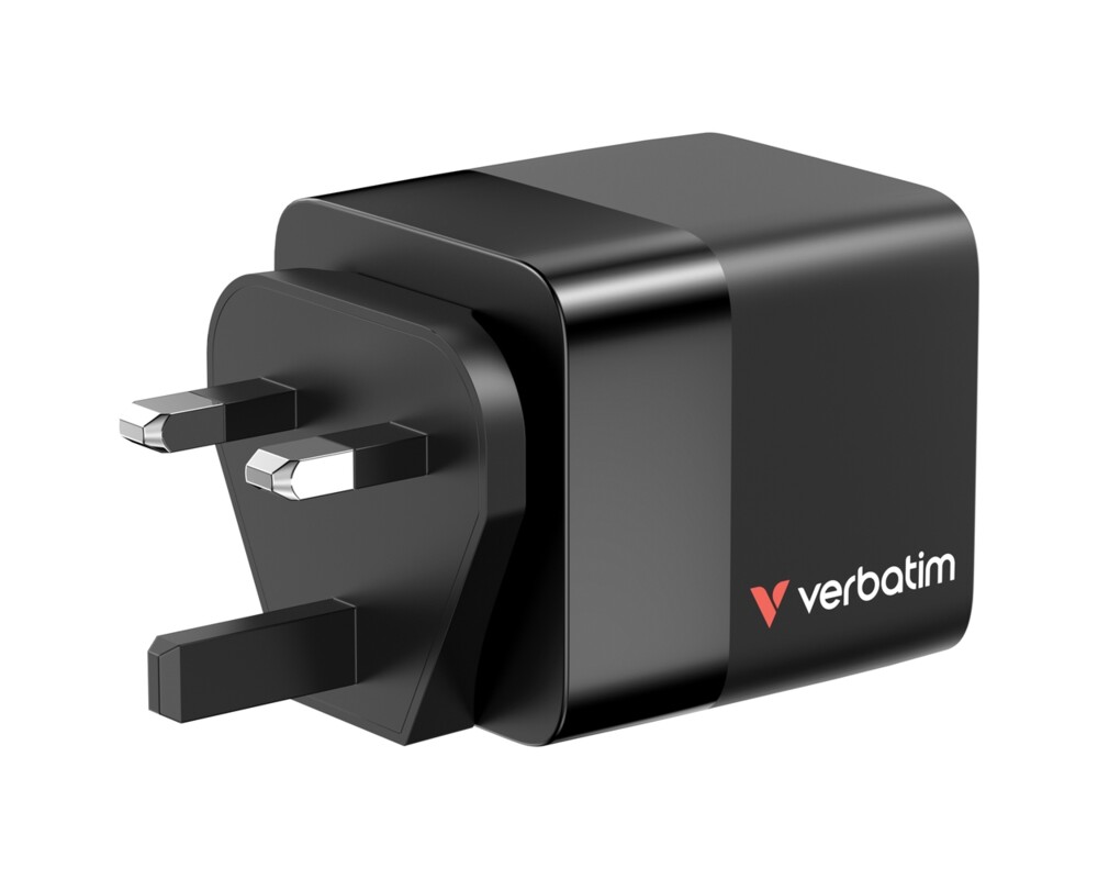 Зарядно Verbatim Mini GaN Charger 65W 2 Port retractable cable display US plugs with EU and UK adaptors 6