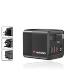 Зарядно Verbatim Mini GaN Charger 65W 2 Port retractable cable display US plugs with EU and UK adaptors 4