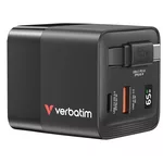 Зарядно Verbatim Mini GaN Charger 65W 2 Port retractable cable display US plugs with EU and UK adaptors 3