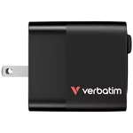 Зарядно Verbatim Mini GaN Charger 65W 2 Port retractable cable display US plugs with EU and UK adaptors 5