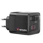 <span>Зарядно</span> Verbatim Mini GaN Charger 65W 2 Port retractable cable display US plugs with EU and UK adaptors <span class='catalog-num-in-name'>32217</span> - 