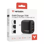 Зарядно Verbatim Mini GaN Charger 70W 3 Port US plug with EU and UK adaptors 10