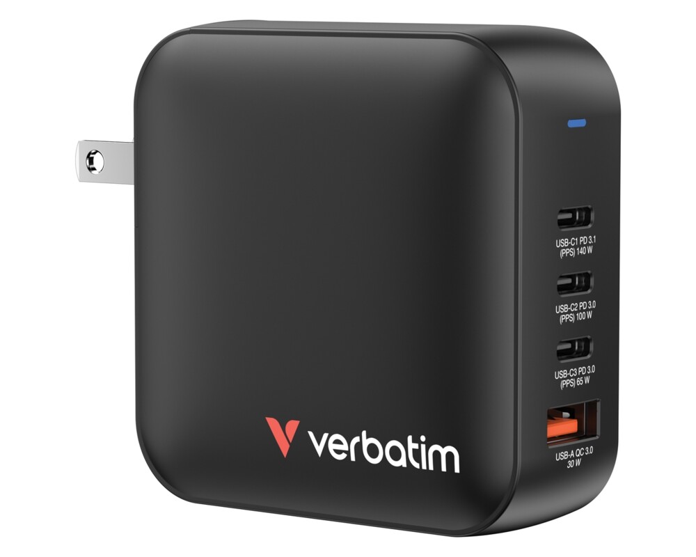 Зарядно Verbatim Mini GaN Charger 165W 4 Port US plug with EU and UK adaptors 8